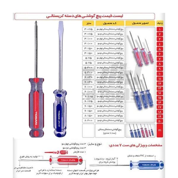 پیچ گوشتی دو سو دسته کریستالی توسن